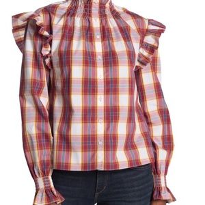 Something Navy size small plaid ruffled top